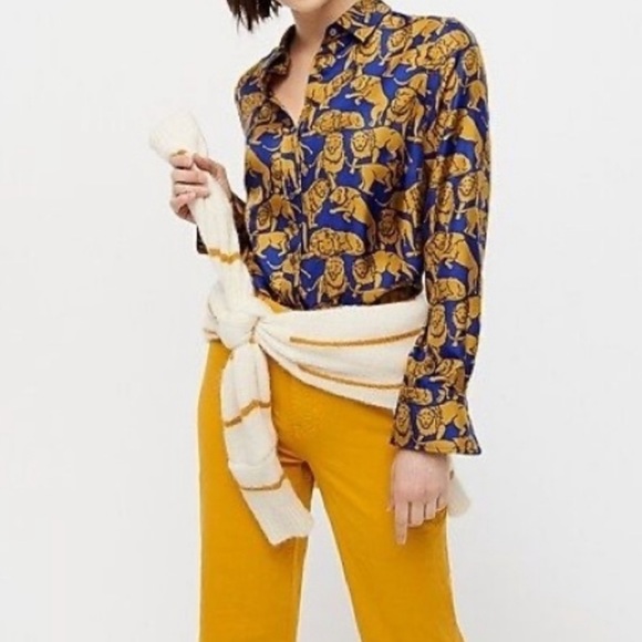 J. Crew Tops - J.Crew Collection Royal Blue Gold
Lion Print Silk Shirt Blouse Size 0